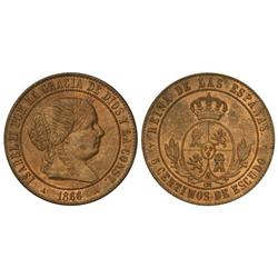 SPANISH MONARCHY: ELISABETH II - 5 Céntimos de Escudo. 1866. SEGOVIA. O.M. Todo su brillo y color or