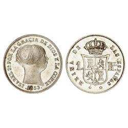 SPANISH MONARCHY: ELISABETH II - 1 Real. 1853. BARCELONA. Cal-398. SC. 