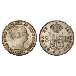 SPANISH MONARCHY: ELISABETH II - 2 Reales. 1853. BARCELONA. Pátina irisada. Cal-344. EBC. 