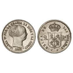 SPANISH MONARCHY: ELISABETH II - 2 Reales. 1852. SEVILLA. Restos de brillo original. (Pequeño golpec