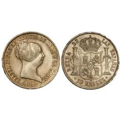 SPANISH MONARCHY: ELISABETH II - 10 Reales. 1852. BARCELONA. (Leves golpecitos en canto). Cal-207. E