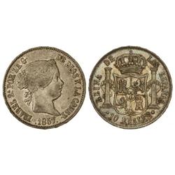 SPANISH MONARCHY: ELISABETH II - 10 Reales. 1857. MADRID. Preciosa pátina. (Pequeños golpecitos). Ca