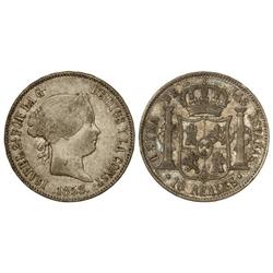 SPANISH MONARCHY: ELISABETH II - 10 Reales. 158. MADRID. Preciosa pátina. (Pequeños golpecitos). Cal
