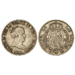 SPANISH MONARCHY: ELISABETH II - 10 Reales. 1842. SEVILLA. R.D. (Rayitas y golpecito en canto). ESCA