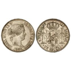 SPANISH MONARCHY: ELISABETH II - 1 Escudo. 1868 (*18-68). MADRID. (Leves golpecitos en canto). Cal-2