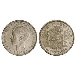 PESETA SYSTEM: ALFONSO XIII - 10 Centavos de Peso. 1896. PUERTO RICO. P.G.-V. (Leves rayitas). MBC+.