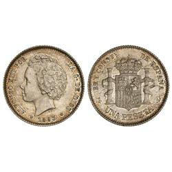PESETA SYSTEM: ALFONSO XIII - 1 Peseta. 1893 (*18-93). P.G.-L. Restos de pátina y brillo originales.