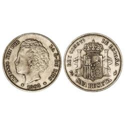 PESETA SYSTEM: ALFONSO XIII - 1 Peseta. 1893 (*18-93). P.G.-L. (Leves rayitas). EBC-. 