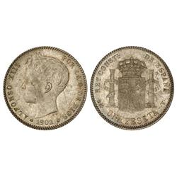 PESETA SYSTEM: ALFONSO XIII - 1 Peseta. 1901 (*19-01). S.M.-V. Pátina. SC. 