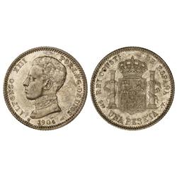 PESETA SYSTEM: ALFONSO XIII - 1 Peseta. 1904 (*19-04). S.M.-V. Gran parte de brillo original. EBC+. 