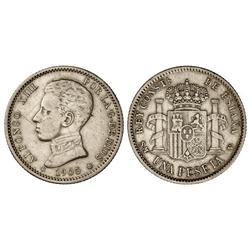PESETA SYSTEM: ALFONSO XIII - 1 Peseta. 1905 (*19-05). S.M.-V. (Rayitas). MBC. 