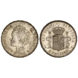 PESETA SYSTEM: ALFONSO XIII - 5 Pesetas. 1894 (*18-94). P.G.-V. EBC-. 