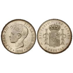 PESETA SYSTEM: ALFONSO XIII - 5 Pesetas. 1898 (*18-98). S.G.-V. Brillo original. (Pequeños golpecito