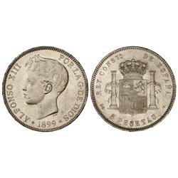 PESETA SYSTEM: ALFONSO XIII - 5 Pesetas. 1899 (*18-99). S.G.-V. (Pequeñas rayitas y golpecitos). EBC