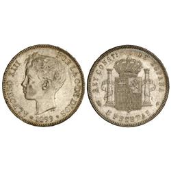 PESETA SYSTEM: ALFONSO XIII - 5 Pesetas. 1899 (*18-99). S.G.-V. (Rayitas). EBC. 
