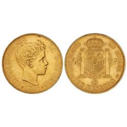 PESETA SYSTEM: ALFONSO XIII - 100 Pesetas. 1897. S.G.-V. (Pequeñas rayitas y golpecitos). EBC-. 