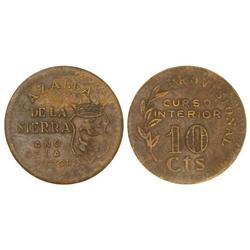 PESETA SYSTEM: LOCAL ISSUES OF THE CIVIL WAR - 10 Céntimos. S/F. CAZALLA DE LA SIERRA. Latón. Pátina