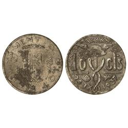 PESETA SYSTEM: LOCAL ISSUES OF THE CIVIL WAR - 10 Cèntims. 24-IX-1937. Aj. d´OLOT. Fe. (Oxidaciones)
