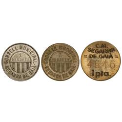 PESETA SYSTEM: LOCAL ISSUES OF THE CIVIL WAR - Serie 3 monedas 1 Pesseta. S/F. C.M. SEGARRA DE GAIÀ.