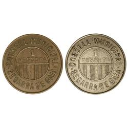 PESETA SYSTEM: LOCAL ISSUES OF THE CIVIL WAR - Lote 2 monedas 1 Pesseta. S/F. C.M. SEGARRA DE GAIÀ. 
