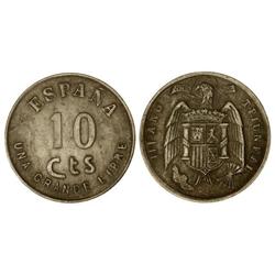 PESETA SYSTEM: ESTADO ESPAÑOL - 10 Céntimos. S/F. III AÑO TRIUNFAL. BURGOS. Zn. Se acompaña de certi