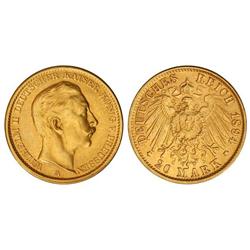 WORLD COINS: GERMAN STATES - 20 Marcos. 1894-A. GUILLERMO II. PRUSIA. AU. KM-521. EBC. 