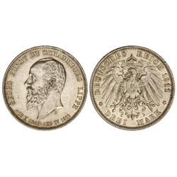 WORLD COINS: GERMAN STATES - 3 Marcos. 1911-A. SCHAUMBURG-LIPPE. AR. Muerte Príncipe Jorge. (Rayitas