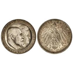 WORLD COINS: GERMAN STATES - 3 Marcos. 1911-F. GUILLERMO II. WURTTEMBERG. AR. Bodas de plata. Pátina