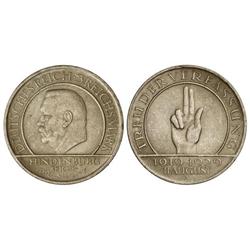 WORLD COINS: GERMANY - 3 Marcos. 1929-D. REPÚBLICA DE WEIMAR. AR. X aniversario Constitución de Weim