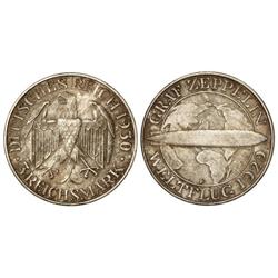 WORLD COINS: GERMANY - 3 Reichsmark. 1930-F. REPÚBLICA DE WEIMAR. AR. Zeppelin. Pátina. KM-67. EBC+.