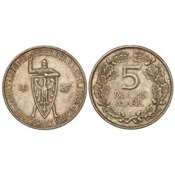 WORLD COINS: GERMANY - 5 Reichsmark. 1925-E. REPÚBLICA DE WEIMAR. AR. Milenario Renania. KM-47. MBC+