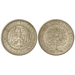 WORLD COINS: GERMANY - 5 Reichsmark. 1928-J. REPÚBLICA DE WEIMAR. AR. Árbol. KM-56. EBC. 
