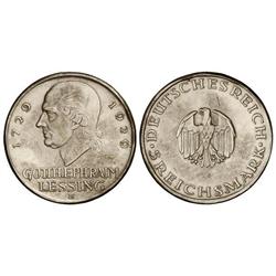 WORLD COINS: GERMANY - 5 Reichsmark. 1929-E. REPÚBLICA WEIMAR. AR. 200 aniversario Gotthold Lessing.