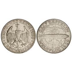 WORLD COINS: GERMANY - 5 Reichsmark. 1930-G. REPÚBLICA WEIMAR. AR. Zeppelín. (Golpecitos). KM-68. MB