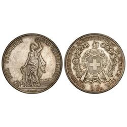 WORLD COINS: SWITZERLAND - 5 Francos. 1872. FESTIVAL DE TIRO: ZURICH. AR. Brillo original. X-S11. EB