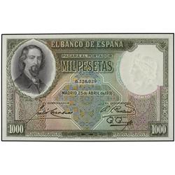 SPANISH BANK NOTES: CIVIL WAR, REPUBLICAN ZONE - 1.000 Pesetas. 25 Abril 1931. Zorrilla. RARO. Ed-C1