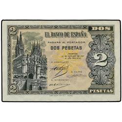 SPANISH BANK NOTES: ESTADO ESPAÑOL - 2 Pesetas. 12 Octubre 1937. Catedral de Burgos. Serie A. (Peque