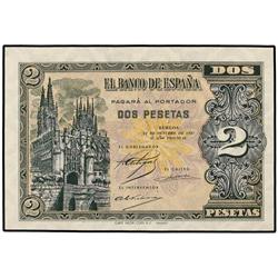 SPANISH BANK NOTES: ESTADO ESPAÑOL - 2 Pesetas. 12 Octubre 1937. Catedral de Burgos. Serie B. (Resta