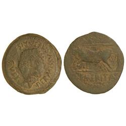CELTIBERIAN COINS - As. EMERITA AUGUSTA. Anv.: Cabeza barbada de frente, alrededor leyenda. Rev.: Yu