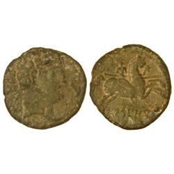 CELTIBERIAN COINS - As. ICESANCOM COMBOUTO. Anv.: Cabeza masculina a derecha, delante delfín, detrás