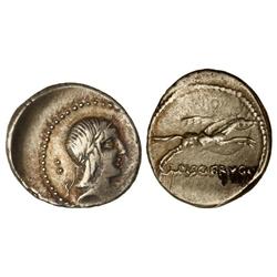 ROMAN COINS: ROMAN REPUBLIC - Denario. 90-89 a.C. CALPURNIA. L. Calpurnius Piso Frugi. Anv.: Cabeza 