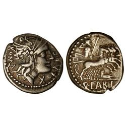 ROMAN COINS: ROMAN REPUBLIC - Denario. 124 a.C. FABIA-1. Quintus Fabius Labeo. Cal-571; FFC-697. MBC