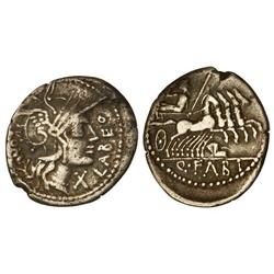 ROMAN COINS: ROMAN REPUBLIC - Denario. 127 a.C. FABIA-1. Quintus Fabius Labeo. Cal-571; FFC-697. MBC