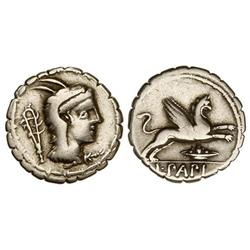 ROMAN COINS: ROMAN REPUBLIC - Denario. 79 a.C. PAPIA-1. L. Papius. Anv.: Cabeza de Juno Sospita a de