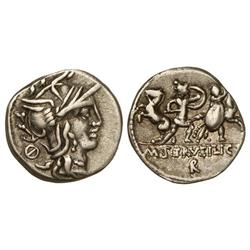 ROMAN COINS: ROMAN REPUBLIC - Denario. 100 a.C. SERVILIA-13. M. Servilius C. f. Rev.: Dos guerreros 