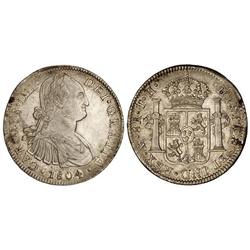 SPANISH MONARCHY: CHARLES IV - 8 Reales. 1804. MÉXICO. T.H. (Hoja). Cal-701. MBC+. 