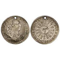 SPANISH MONARCHY: CHARLES IV - Medalla Proclamación. 1789. ÉCIJA. AR. Ø 26 mm. (Perforación). He-30.