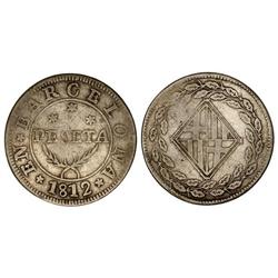 SPANISH MONARCHY: NAPOLEONIC OCCUPATION OF CATALONIA - 1 Peseta. 1812. BARCELONA. (Rayitas). Cal-48.