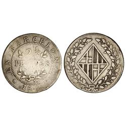 SPANISH MONARCHY: NAPOLEONIC OCCUPATION OF CATALONIA - 2 1/2 Pesetas. 1808. BARCELONA. Cal-36. B/BC+