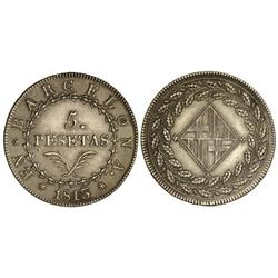 SPANISH MONARCHY: NAPOLEONIC OCCUPATION OF CATALONIA - 5 Pesetas. 1813. BARCELONA. (Descolgada). ESC